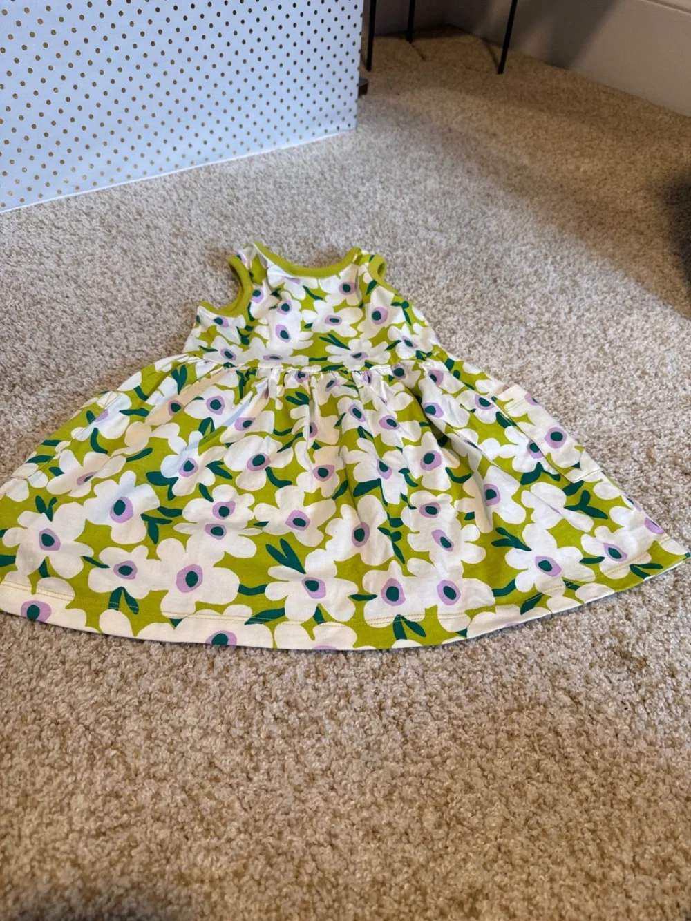 Hanna Andersson Lime Green and White Floral Tank Dress